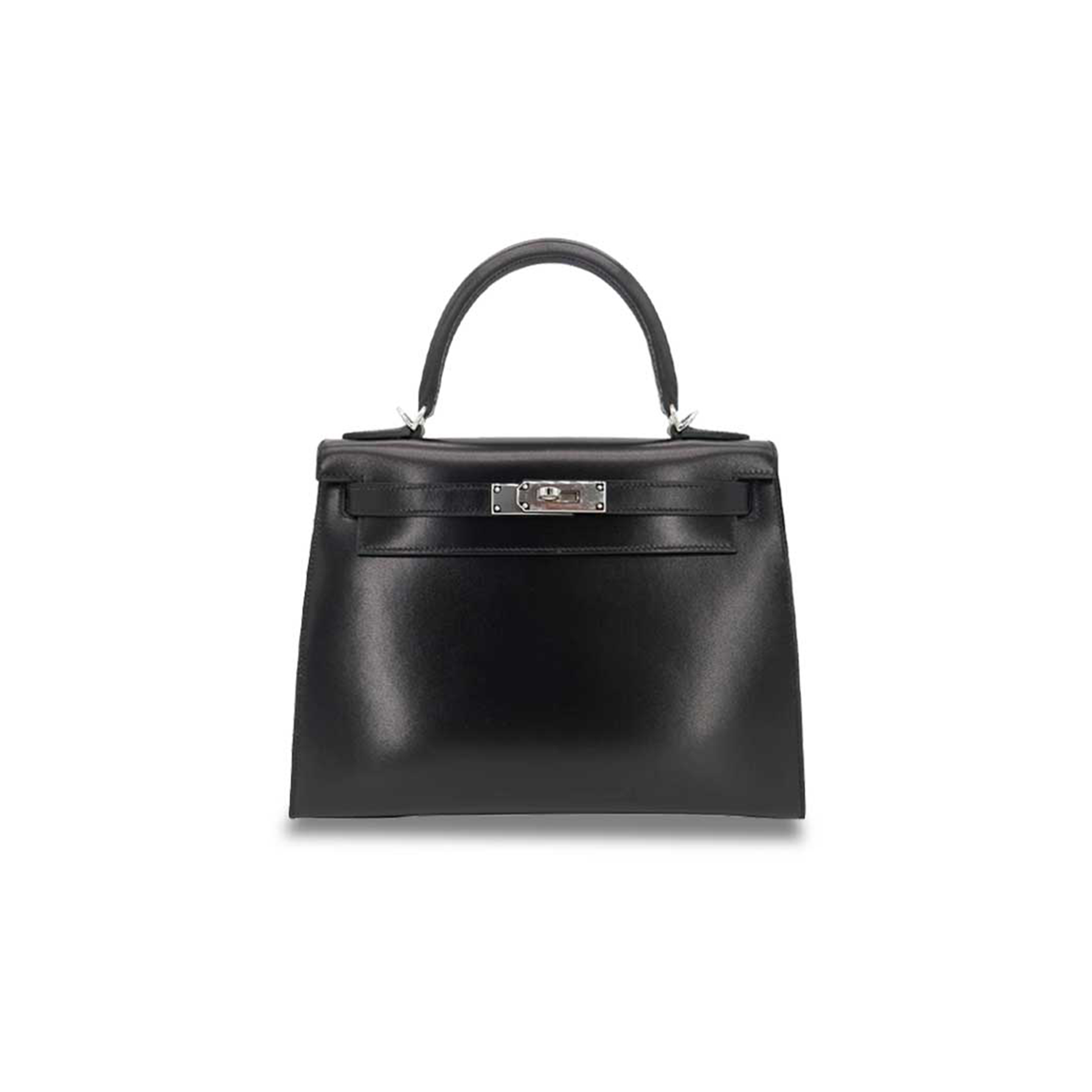 H**me5 KELLY 28 SELLIER BLACK BOX CALF LEATHER PALLADIUM HARDWARE (28*22*10cm) Master Quality
